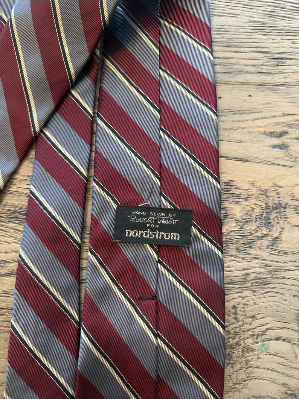 Nordstrom Burgundy, Gray and Gold Striped Silk Tie